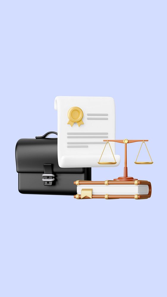 Law firm accreditation phone wallpaper, 3D justice scale and document remix