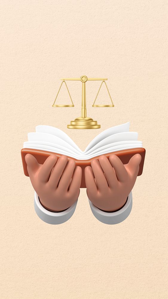 Scales of Justice phone wallpaper, 3D hands holding book