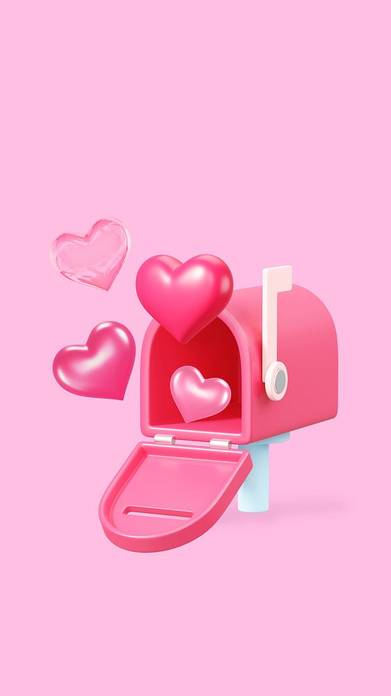 3D pink mailbox iPhone wallpaper, Valentine's celebration remix