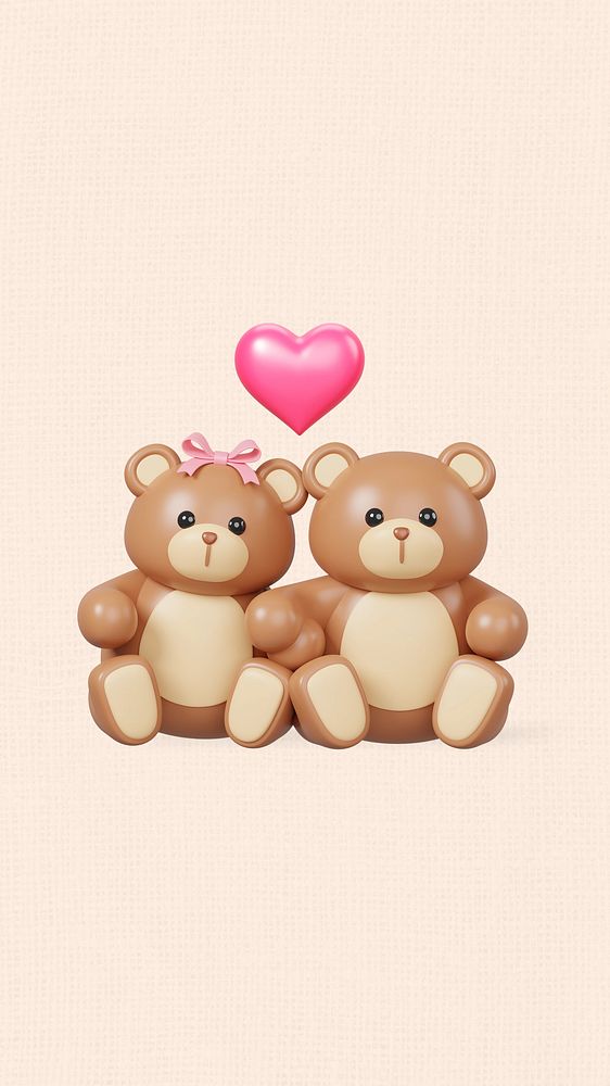 Teddy bears love iPhone wallpaper, 3D Valentine's celebration remix