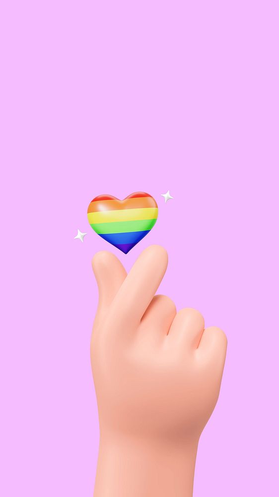Pride month celebration iPhone wallpaper, 3D mini heart hand