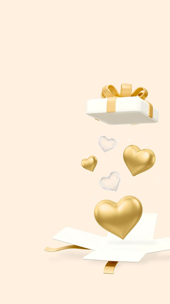 Gold Valentine's gift phone wallpaper, love 3D remix