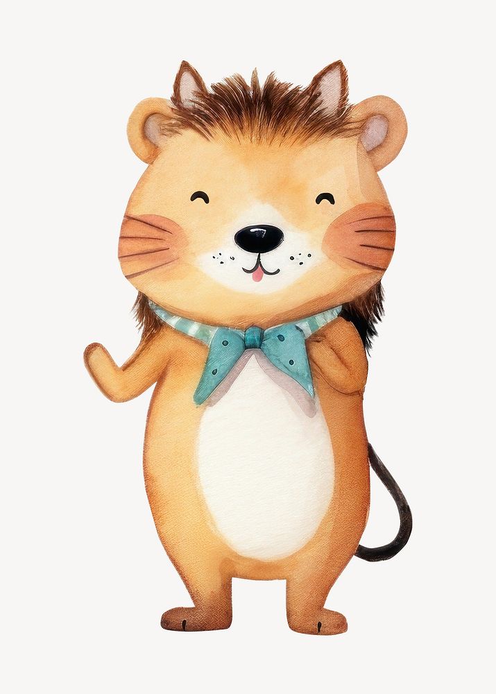 Cute lion cartoon, watercolor illustration