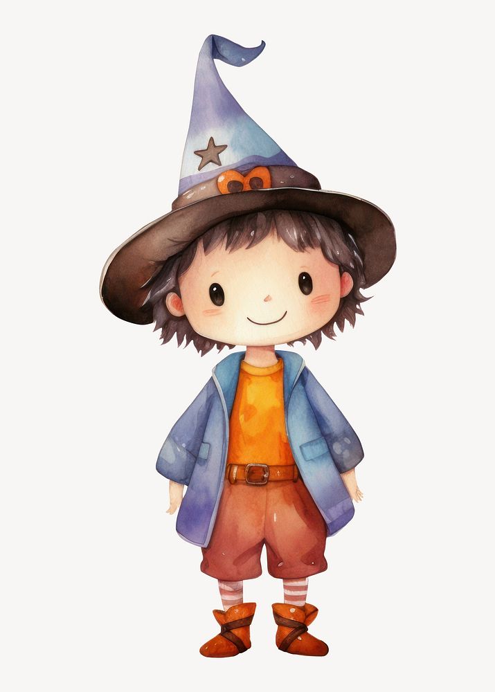Little wizard boy, watercolor illustration
