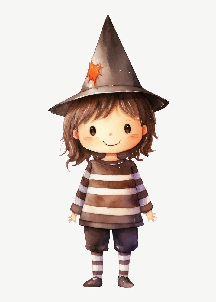 Little wizard boy, watercolor collage element psd