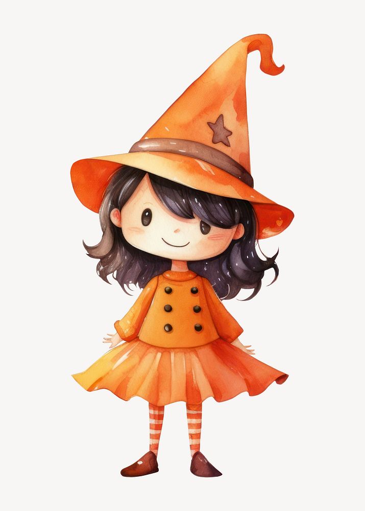 Little witch, watercolor illustration