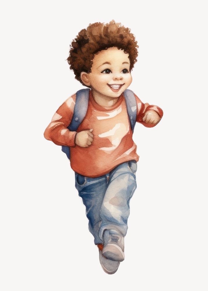 Little student boy, watercolor illustration