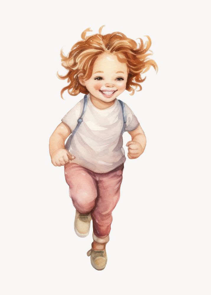 Little student girl, watercolor illustration