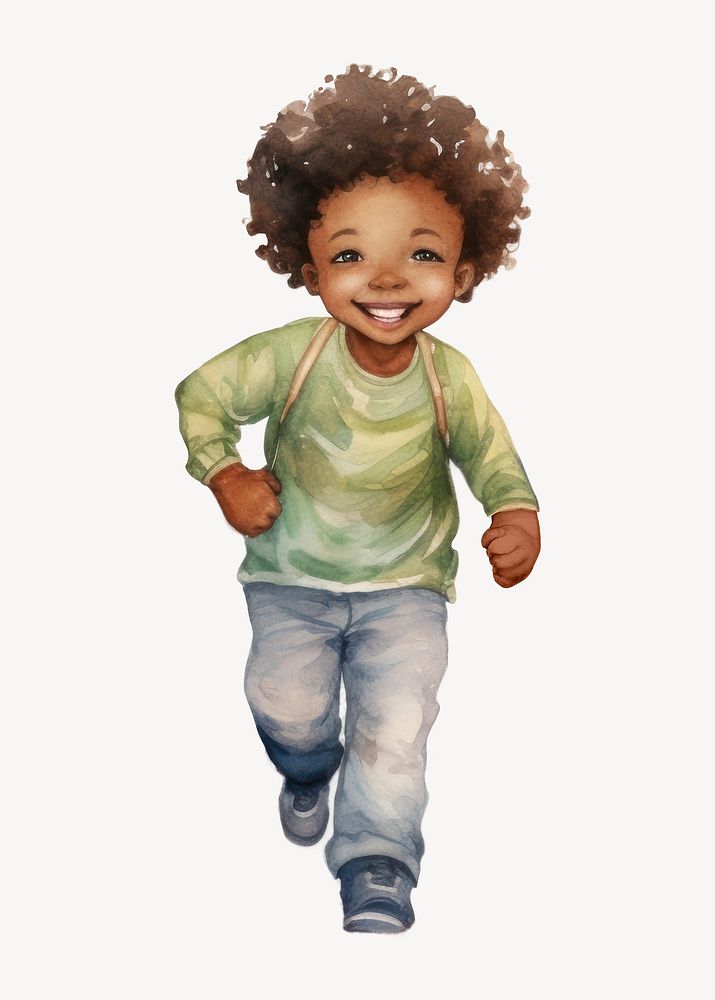 Little student boy, watercolor illustration