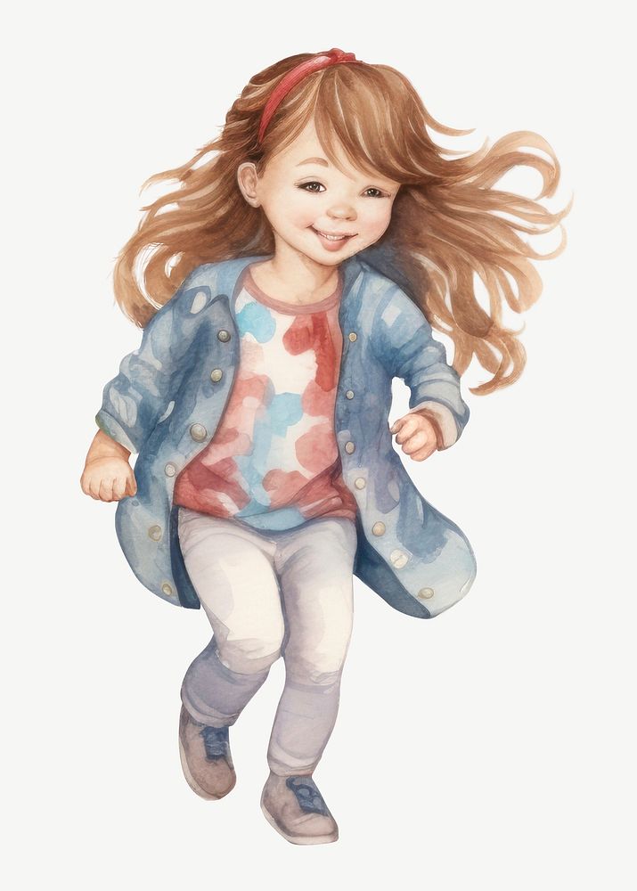 Cute little girl, watercolor collage element psd