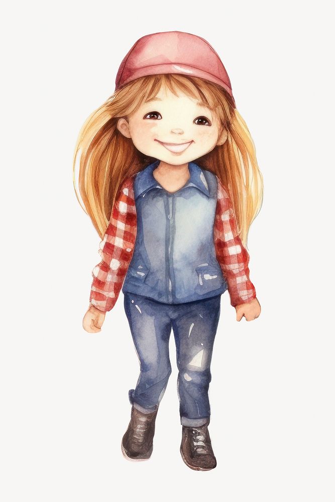 Little girl smiling, watercolor collage element psd