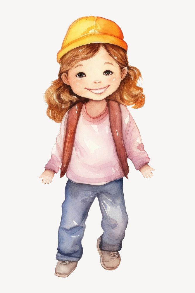 Little student girl, watercolor illustration