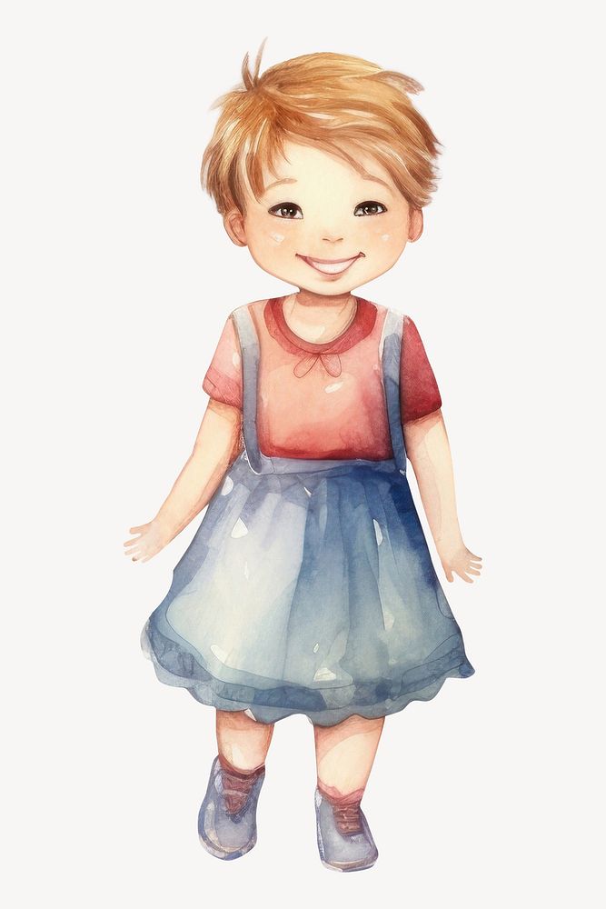 Little girl smiling, watercolor illustration