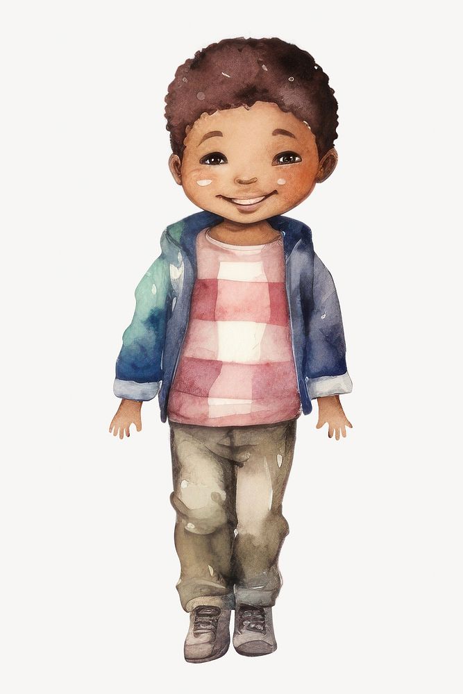 Little boy smiling, watercolor collage element psd