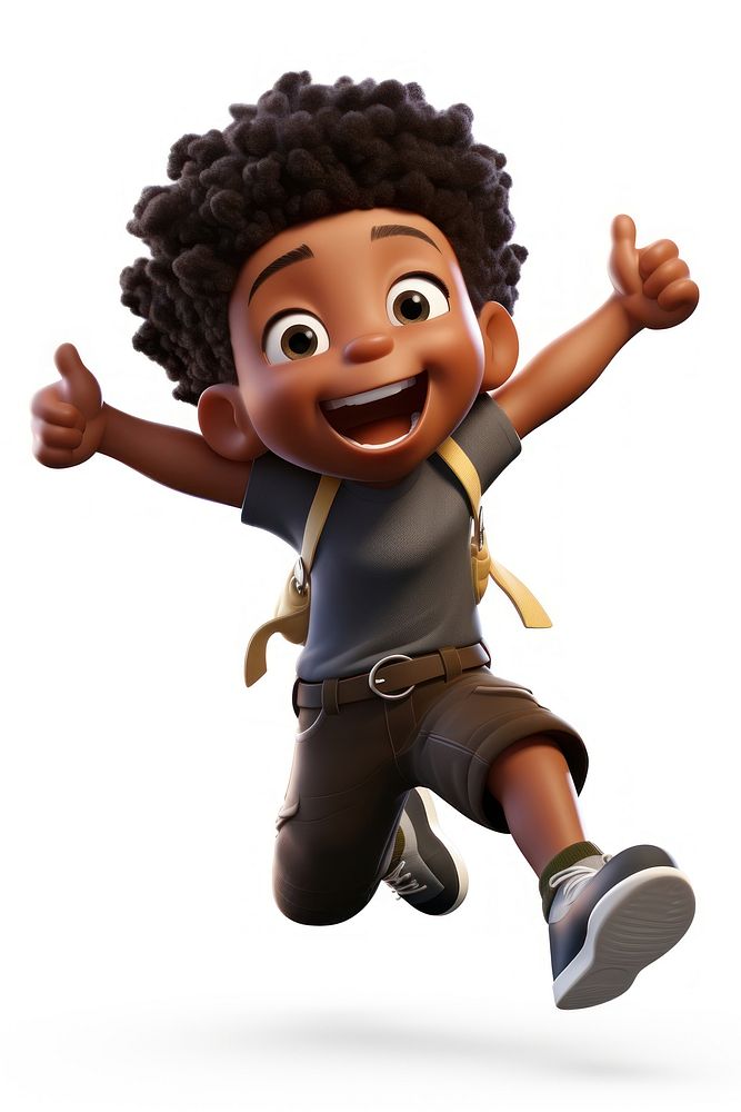 Little kid black boy jumping smiling cartoon toy. 