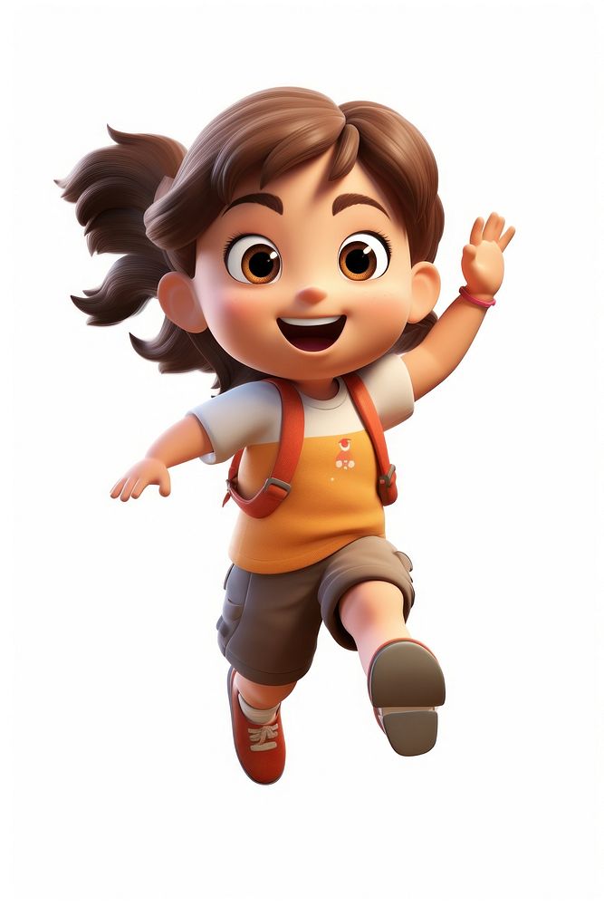 Little kid girl jumping cartoon smiling toy. AI generated Image by rawpixel.