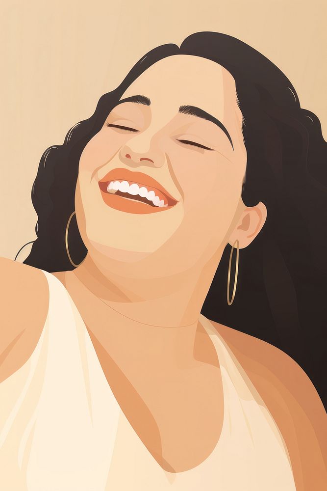 Chubby woman smiling laughing earring smile. AI generated Image by rawpixel.