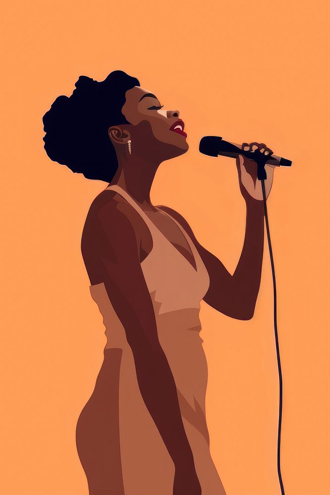 African woman singing karaoke microphone entertainment performance. AI generated Image by rawpixel.