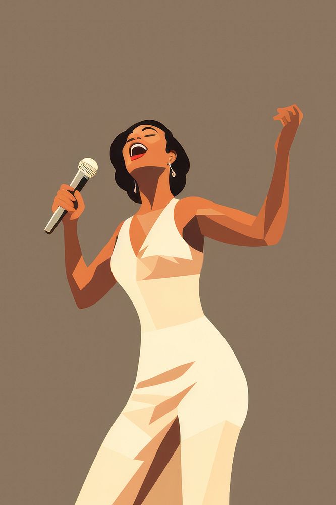 African woman singing karaoke microphone cartoon adult. AI generated Image by rawpixel.