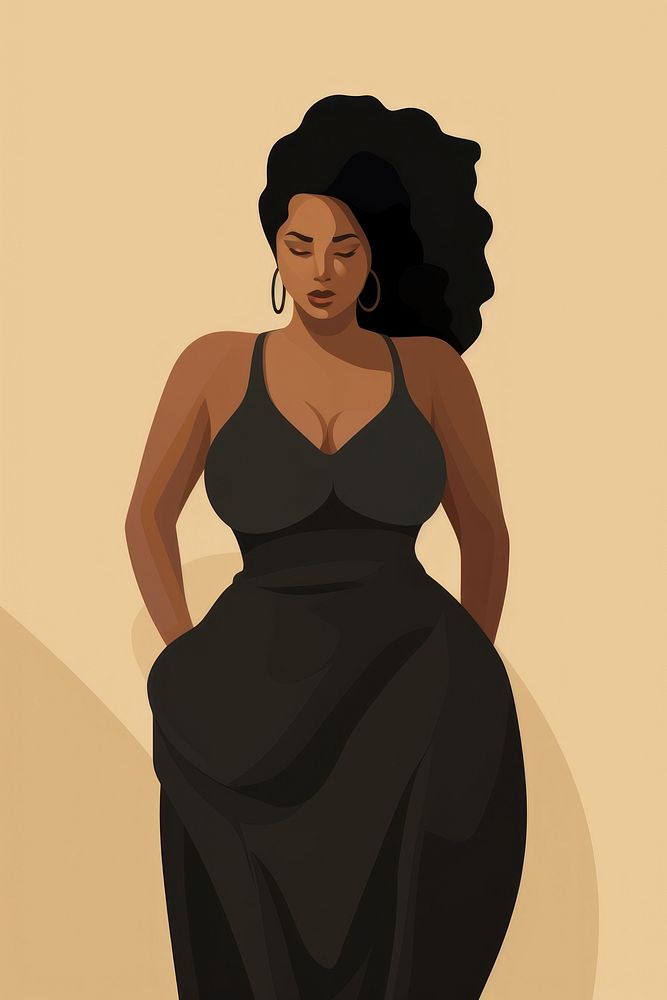 Black Chubby woman dress portrait fashion. 