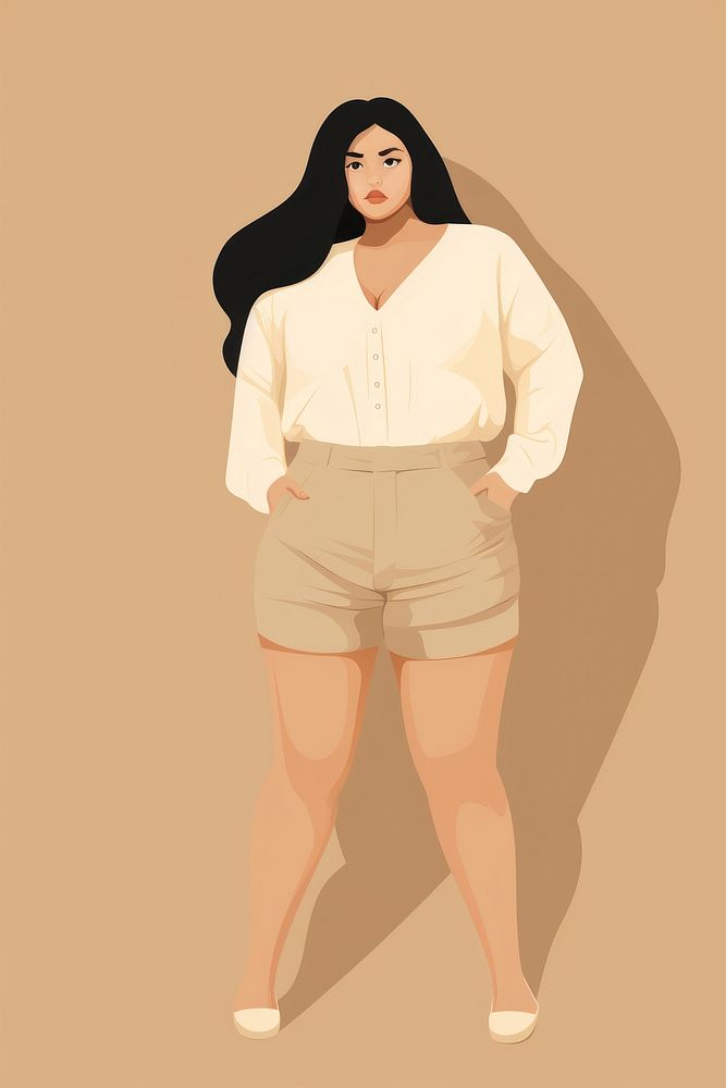Asian Chubby woman shorts adult shirt. AI generated Image by rawpixel.
