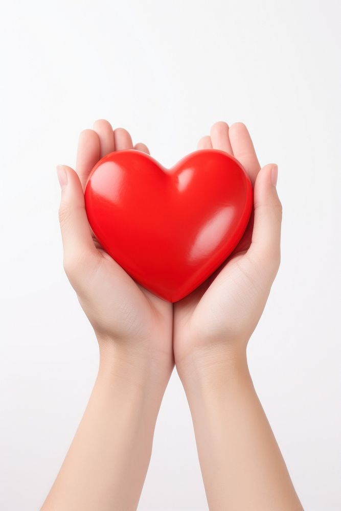 Heart hand red white background. 