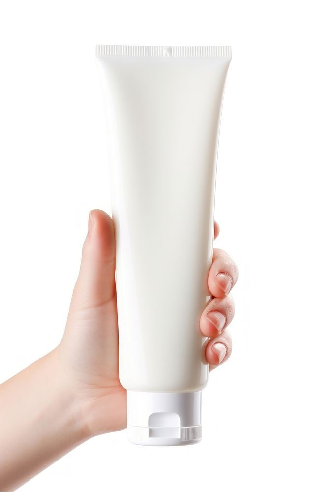 Bottle hand milk white background. AI generated Image by rawpixel.