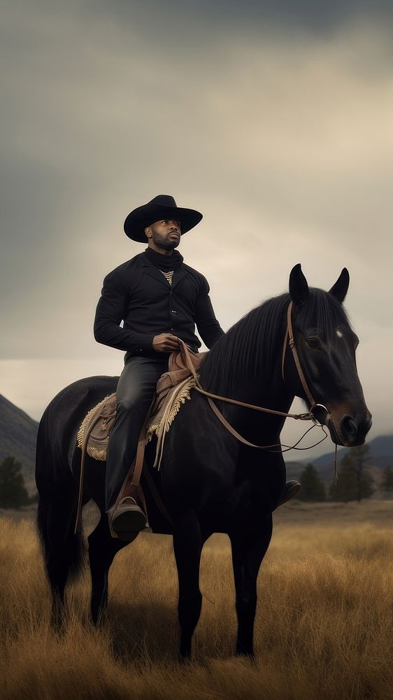 Black american cowboy portrait mammal animal. 