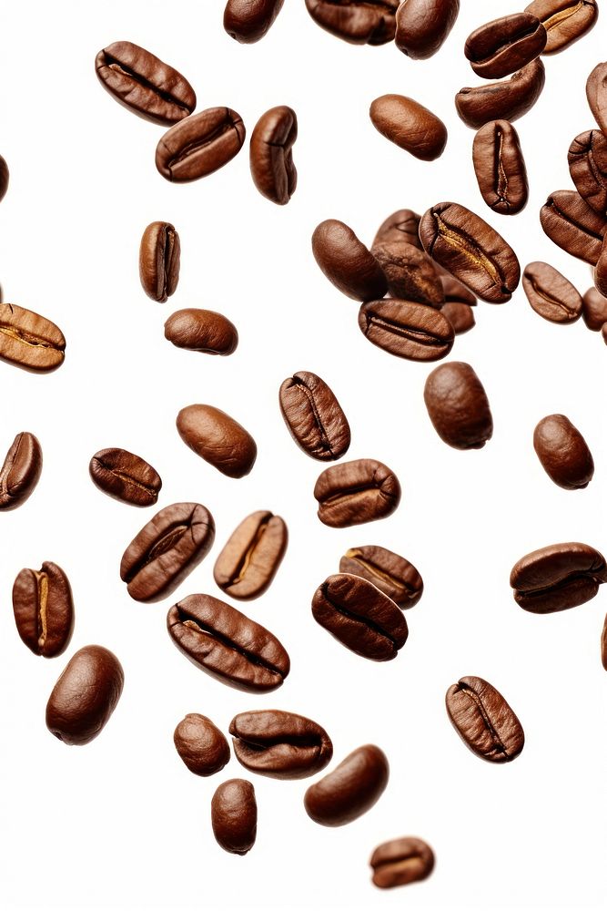 Falling coffee beans backgrounds white background refreshment. AI generated Image by rawpixel.