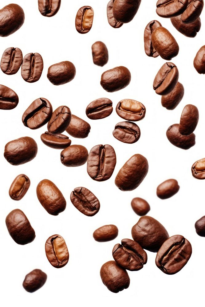 Falling coffee beans backgrounds white background freshness. AI generated Image by rawpixel.