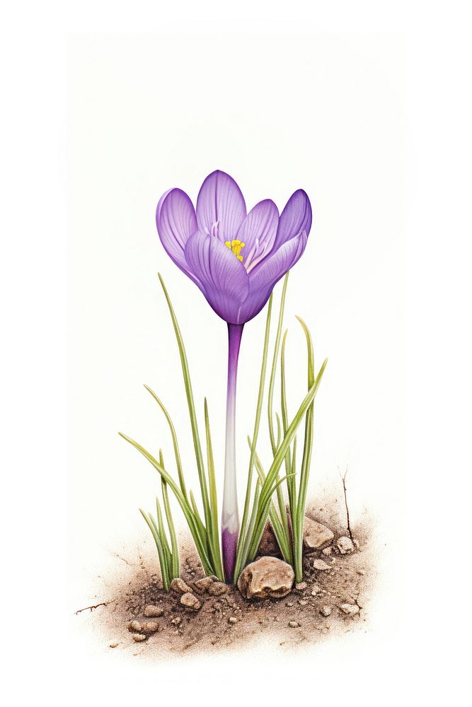 Flower crocus blossom drawing. AI generated Image by rawpixel.