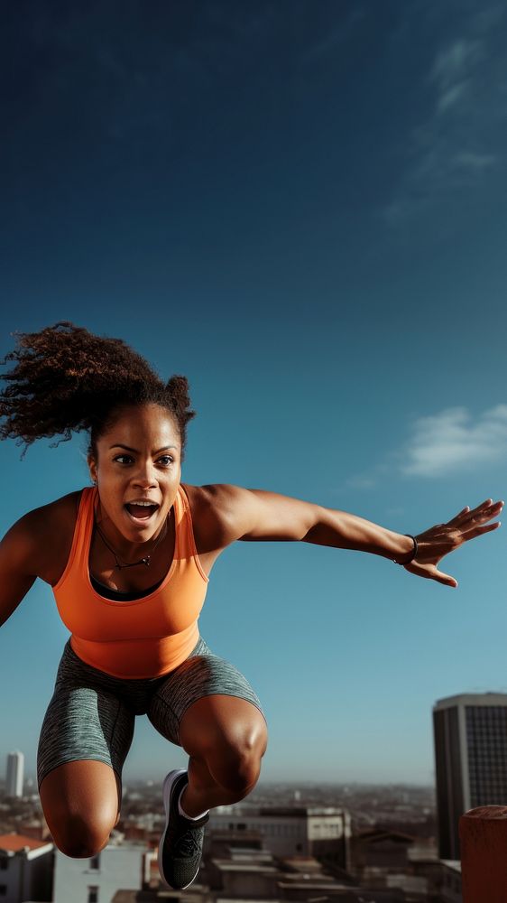 African woman jumping adult determination architecture. 