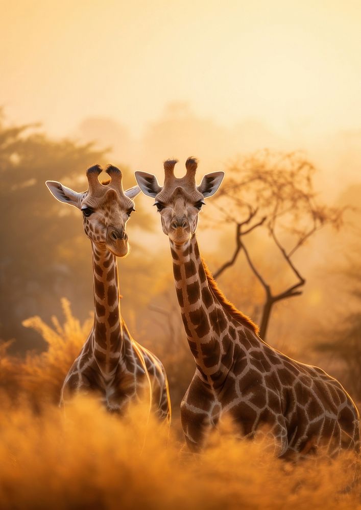 Giraffes wildlife animal mammal. AI generated Image by rawpixel.