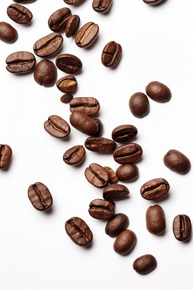 Falling coffee beans backgrounds white background freshness. AI generated Image by rawpixel.