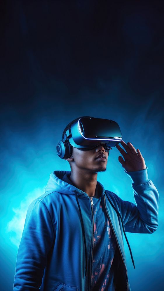 Man using virtual reality headset photography technology headphones. 