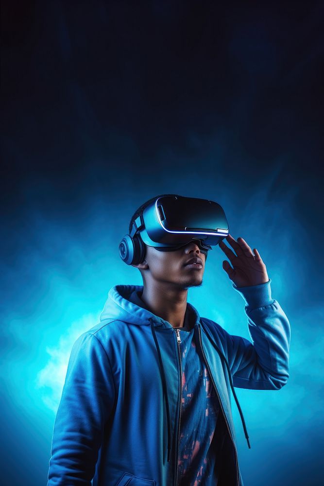 Man using virtual reality headset technology portrait photography. AI generated Image by rawpixel.