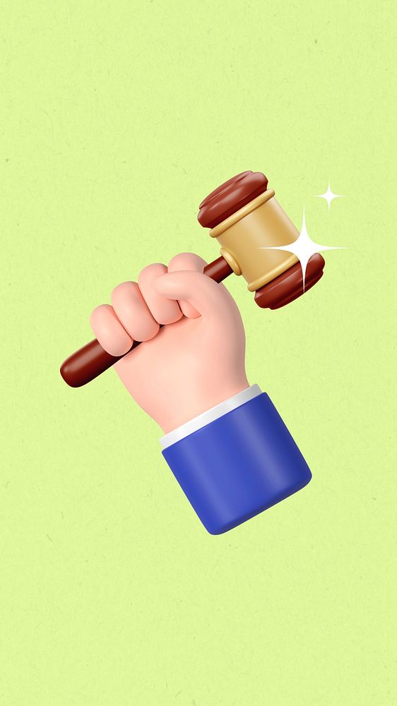 Hand holding gavel iPhone wallpaper, 3D law remix