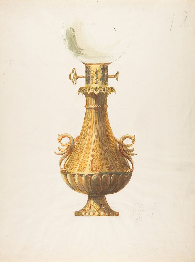 Design for a Gas Lamp with Gilt Base and Glass Globe