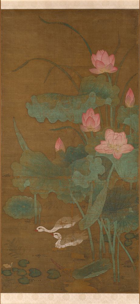 Lotus and waterbirds, unidentified artist