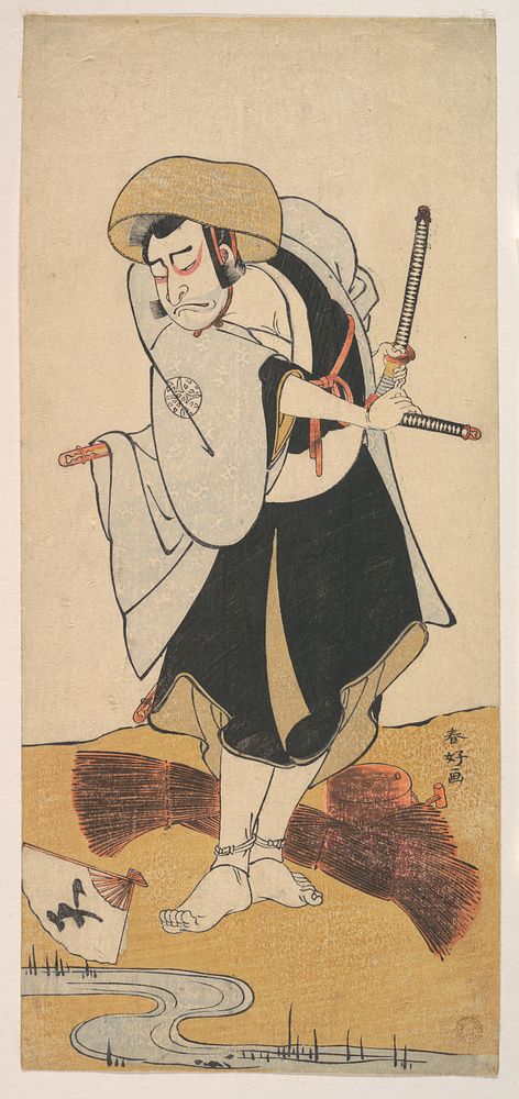 The First Nakamura Nakazo as a Ronin Samurai Attired in a Black Kimono
