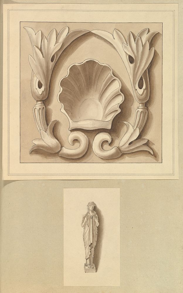 Carved Stone Ornamental Panel and Classical Female Figure by Alfred Henry Forrester [Alfred Crowquill]