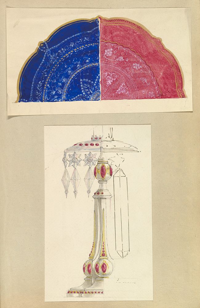 Designs for Two Decorated Plates and a Candleholder with Cut Glass Drops by Alfred Henry Forrester