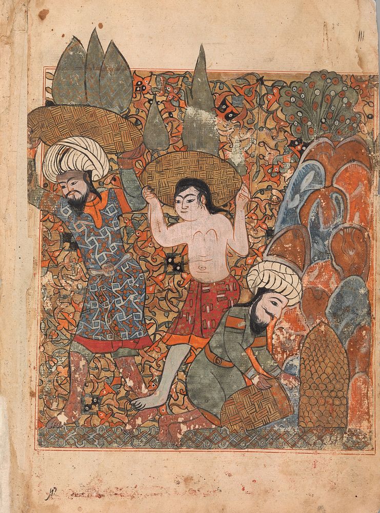 "The Man who Discovers the Treasure has it Carried Away by Hired Workmen", Folio from a Kalila wa Dimna, second quarter 16th…