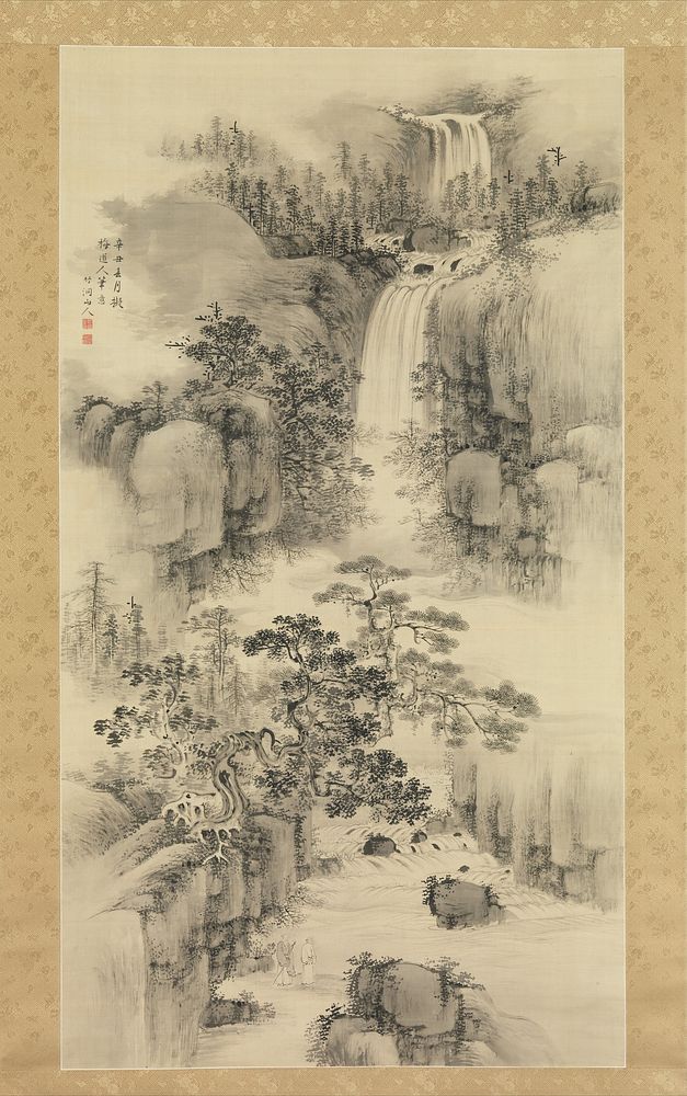 Landscape with Waterfall by Nakabayashi Chikutō