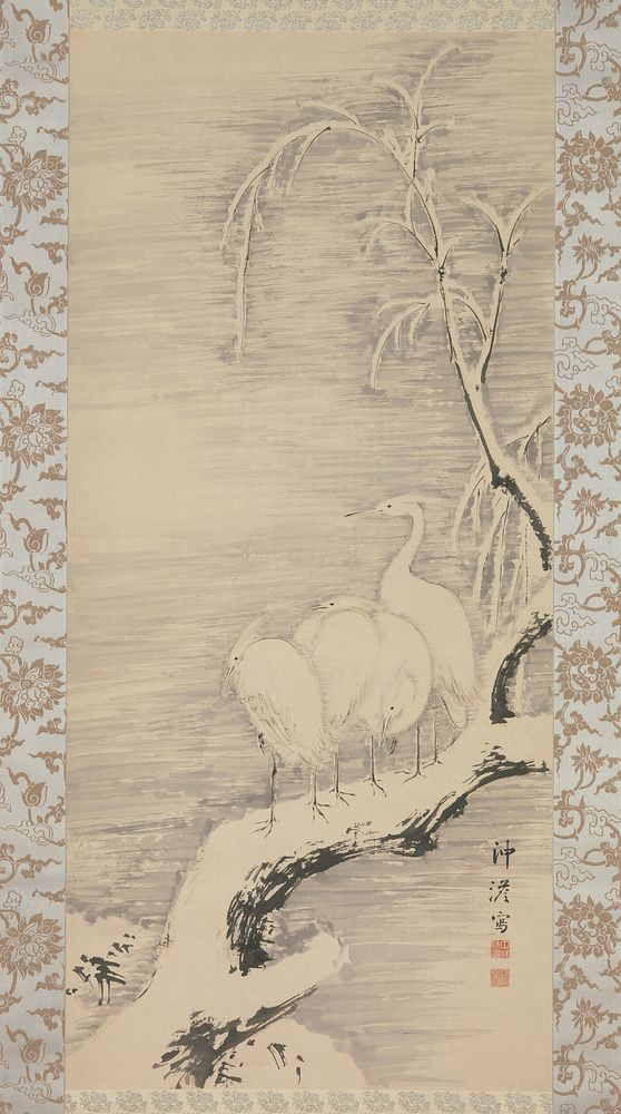 Herons in the Snow by Nakabayashi Chikutō