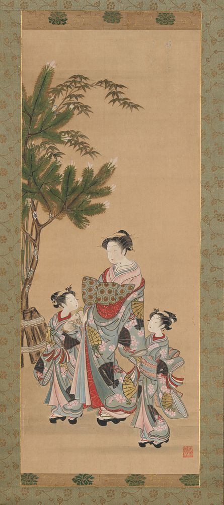 Courtesan and Two Attendants on New Year's Day by Isoda Koryūsai