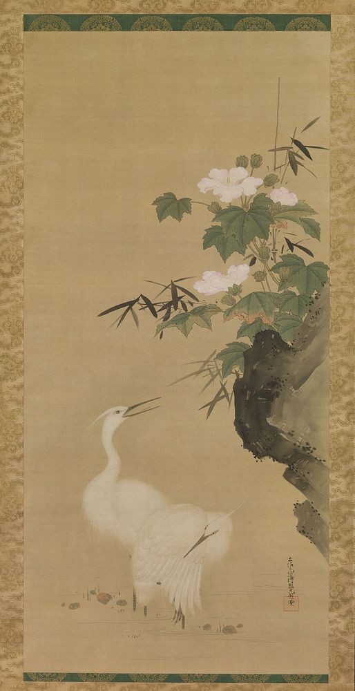 Egrets and Cotton Roses by Tosa Mitsuoki