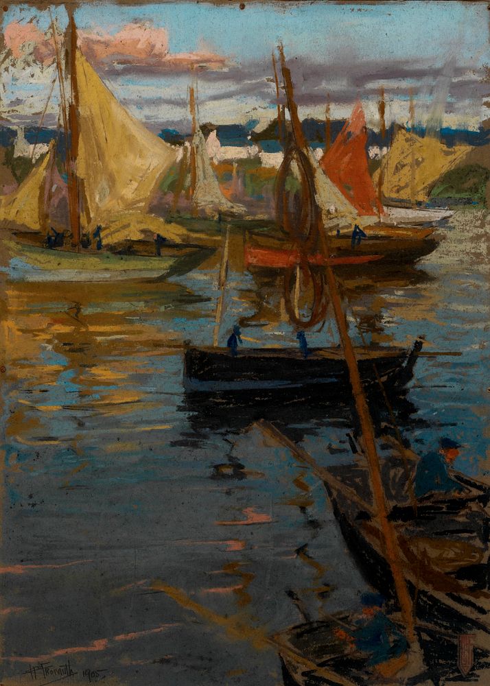 An Evening Glow with a Rose Trail in the Shadow (Boats Concarneau) by Charles Henry Fromuth