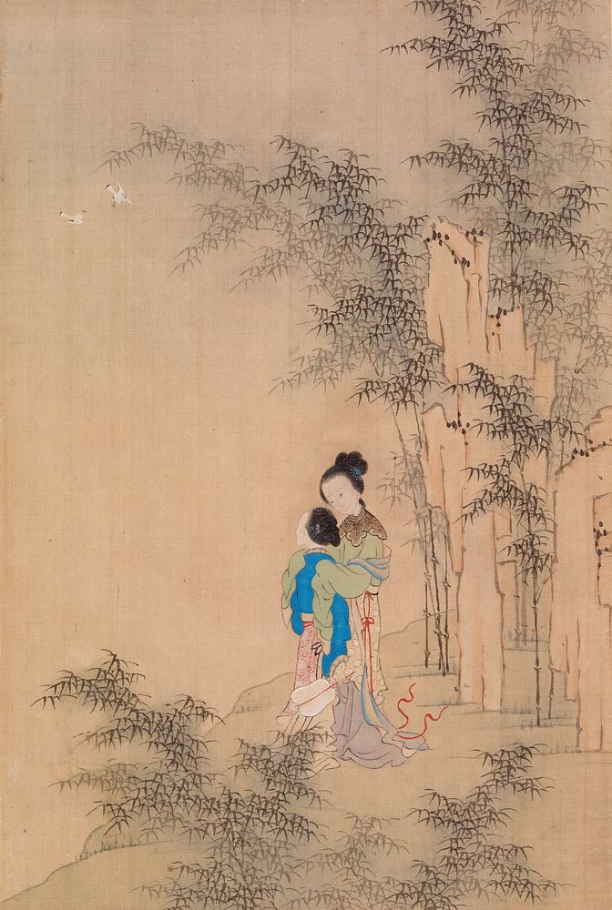 Two Figures Embracing in Landscape by Qiu Ying