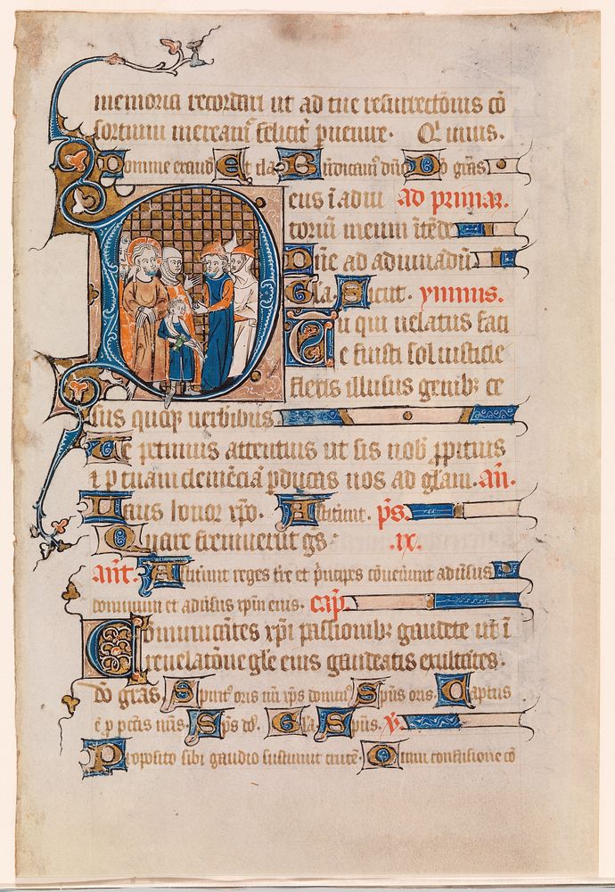 Leaf from a Book of Hours with a Historiated Initial D Depicting Christ Before Pilate by Unidentified artist